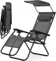 LEŻAK OGRODOWY PLAŻOWY SZARY Z DASZKIEM WODOODPORNY SKŁADANY MULTIGARDEN