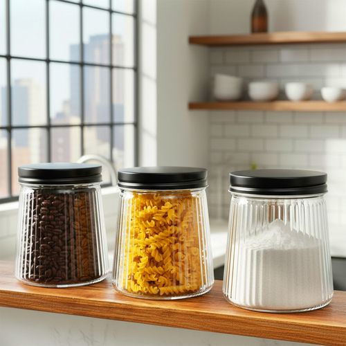 Pojemnik Szklany Czarny Kuchenny Na Żywność Produkty Sypkie Szczelny 0,7L na Arena.pl