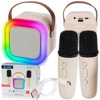 GŁOŚNIK BLUETOOTH PRZENOŚNY KARAOKE RGB 2 MIKROFONY USB SD MINI JACK