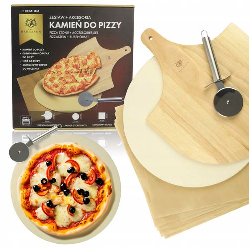 ZESTAW KAMIEŃ Z KORDIERYTU DO PIECZENIA PIZZY 33CM + AKCESORIA NÓŻ DESKA na Arena.pl