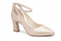 Ślubne Czółenka skóra z paskiem wokół kostki stabilne beż Mila 39