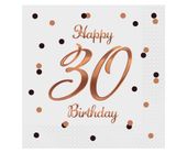 Serwetki Happy 30 Birthday urodziny białe, 20 szt.