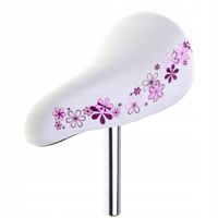 Siodełko rowerowe dziecięce ze wspornikiem 20'' Białe w kwiatki Uniwersalne