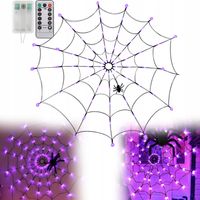 DEKORACJE HALLOWEEN ŚWIECĄCA PAJĘCZYNA LAMPKI SZTUCZNY PAJĄK LED 120 CM