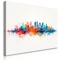 OBRAZ DO SYPIALNI BIURA ABSTRAKCJA AKWARELE PANORAMA NOWEGO JORKU 100x70