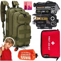 Zestaw Survival 32w1 + Plecak Khaki 35L + Śpiwór Koc + Apteczka Czerwona