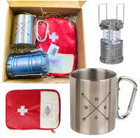 Zestaw dla Turysty - Stalowy Kubek + Lampa Biwakowa + Saszetka Turystyczna