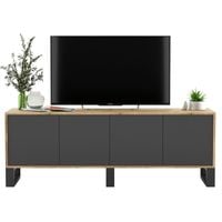 Komoda RTV, NORD, rama, 150x35x53 cm, dąb wotan, grafit, mat | TYLETEGOTU