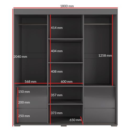 Szafa przesuwna z lustrem Torino 3D1L 180 Szara (lacobel) na Arena.pl