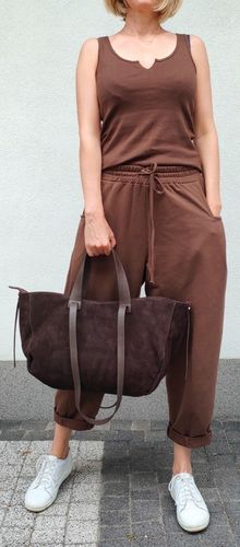 Torebka shopper zamszowa Vera Pelle skóra czekoladowa na Arena.pl