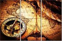 60 90CM OBRAZ 3 ELEM STARA MAPA ŚWIATA DRUK PŁÓTNO RAMA