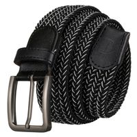 czarno-biały pasek męski do spodni z tradycyjną klamrą w srebrnym kolorze