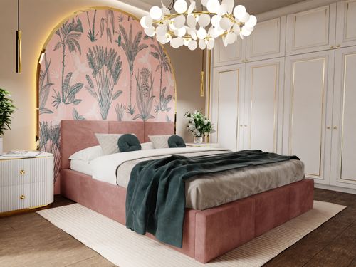 ŁÓŻKO TAPICEROWANE 140x200 ŁÓŻKO PODWÓJNE Z POJEMNIKIEM BRUDNY RÓŻ na Arena.pl