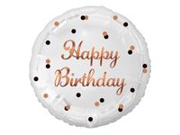 Balon foliowy "B&C Happy Birthday", biały, nadruk różowo-złoty, 45 cm