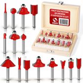 Zestaw 15 frezów kształtowych do drewna 6,35 mm – frezy stolarskie CNC