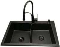 Zlewozmywak 2 komorowy EVOLUTION czarny + bateria czarna NEXO + dozownik