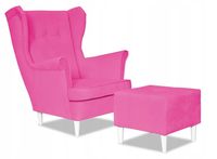 Fotel uszak ARI z podnóżkiem, skandynawski Family Meble fuksja różowa