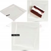 TALERZ DESEROWY 18CM KWADRATOWY VIVA PORCELANOWY BIAŁY NA TORT PRZYSTAWKI