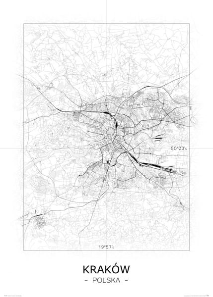 Kraków - Czarno-biała mapa 40x50 cm zdjęcie 6