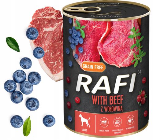karma mokra dla psów rafi z wołowiną, borówką i żurawiną 400g - 24 szt. na Arena.pl
