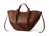 Torebka Damska Duża Skórzana Shopper Włoska Elegancka Cognac