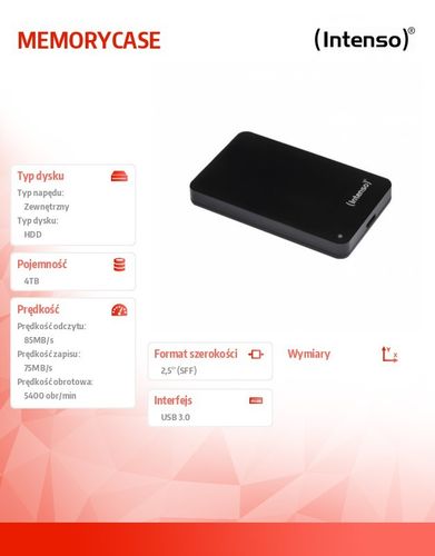Intenso Dysk 2,5'' 4TB USB 3.0 MEMORYCASE Czarny na Arena.pl