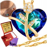 ZŁOTY NASZYJNIK KRYSZTAŁ RÓŻA SERCE ZAWIESZKA Srebro 925 Grawer na Prezent