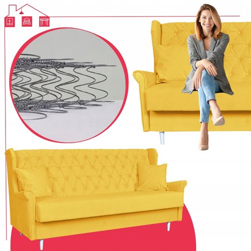 Rozkładany zestaw wypoczynkowy z wersalką fotele uszaki ŻÓŁTY Family Meble na Arena.pl