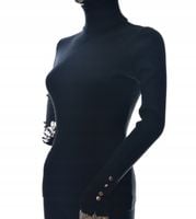 Damski sweter z golfem golf w prążek guziki UNI