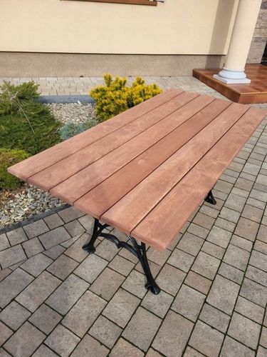 Ogrodowy stół drewniany olcha 150cm odlew żeliwny meble ogrodowe na Arena.pl