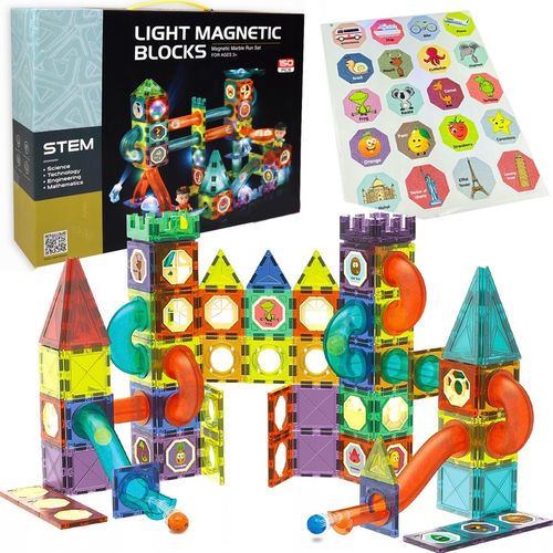 Klocki MAGNETYCZNE Konstrukcyjne 3D ZESTAW XXL TOR KULKOWY 110 elementów na Arena.pl