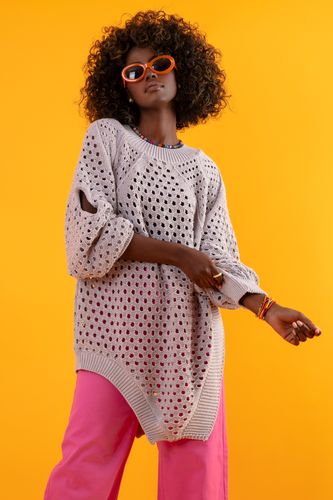 AŻUROWY LUŹNY SWETER Z BAWEŁNY UNI SZARY na Arena.pl