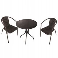Komplet mebli ogrodowych stolik + 2 krzesła z technorattanu brązowe