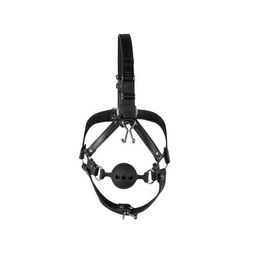 head harness with breathable ball gag and nose hooks   black na Arena.pl