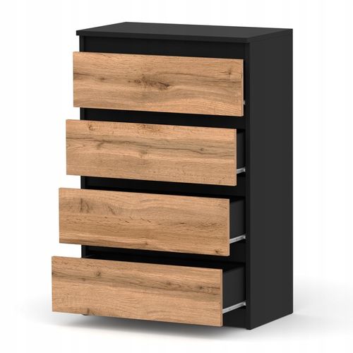 KOMODA Z SZUFLADAMI CZARNA DĄB WOTAN 60CM NOWOCZESN POJEMNA SZAFKA RTV na Arena.pl