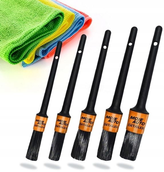 5X PĘDZLE PĘDZELKI DETAILINGOWE ZESTAW DO CZYSZCZENIA + ŚCIERECZKA ZESTAW zdjęcie 1