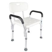KRZESŁO PRYSZNICOWE Z OPARCIEM I PODŁOKIETNIKAMI TABORET POD PRYSZNIC