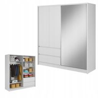 SZAFA GARDEROBA PRZESUWNA LILIA BIAŁA 200CM DUŻA DRĄŻEK LUSTRO