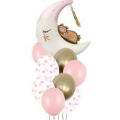 Zestaw balonów na roczek baby shower Miś na księżycu, różowy