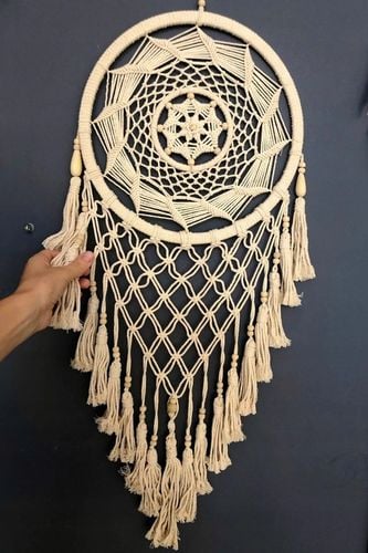 Makrama na Ścianę Boho Łapacz Snów Wiszący Ozdoba Ścienna ze Sznurka Duży na Arena.pl