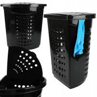 KOSZ NA PRANIE NAROŻNY 45L CZARNY PLASTIKOWY Z WENTYLACJĄ DUŻY WYTRZYMAŁY