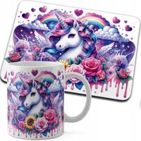 ZESTAW KUBEK + PODKŁADKA DRUK - JEDNOROŻEC UNICORN KOŃ