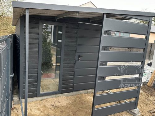 Schowek Domek Ogrodowy 4x2,5 m  wiata 1,2 x 2,5 m  Antracyt  ID532 na Arena.pl