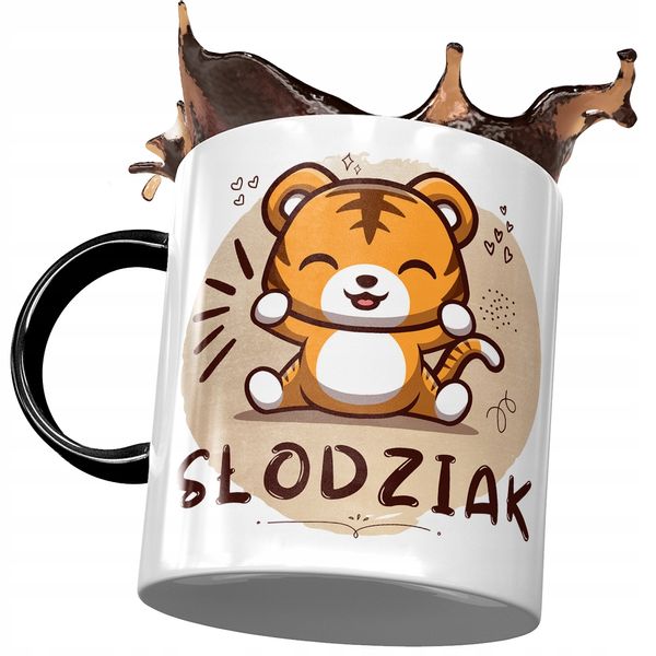 Kubek Czarny Z Tygryskiem Tygrysem Słodki Prezent Z Nadrukiem Ze Zdjęciem zdjęcie 1