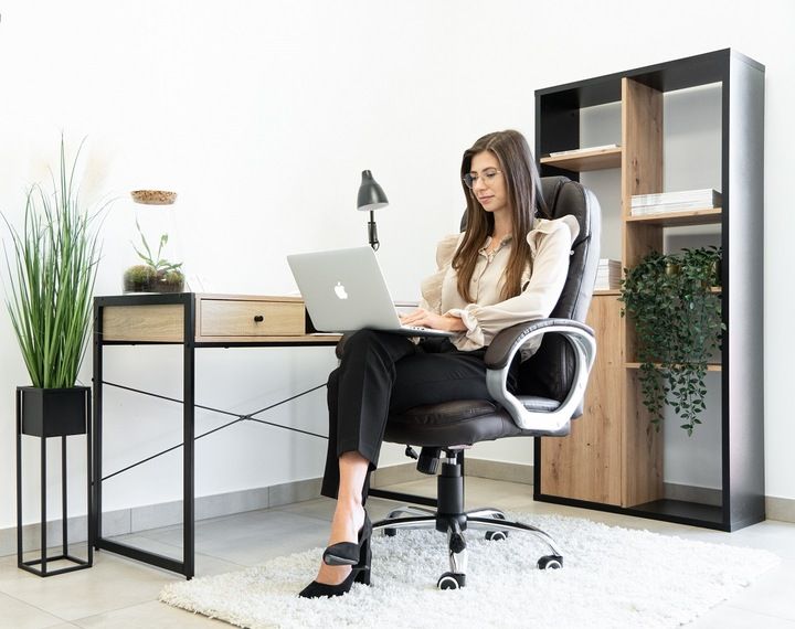 FOTEL BIUROWY OBROTOWY KRZESŁO BIUROWE OBROTOWE ERGONOMICZNY SKÓRZANY BRĄZ zdjęcie 8