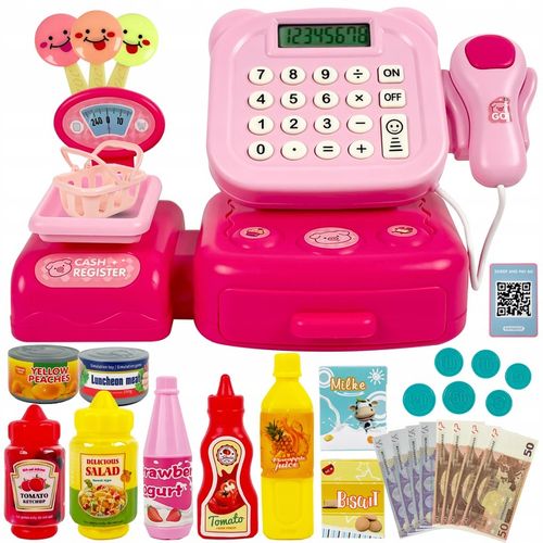 Interaktywna Kasa Fiskalna dla Dzieci Sklepowa Waga Skaner Koszyk Monety na Arena.pl