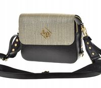 Laura Biaggi - torebka listonoszka kuferek czarny groszek złota klapa JS170