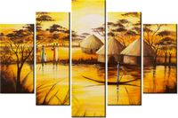 100CM 150CM OBRAZ 5 ELEM AFRYKAŃSKA WIOSKA ŚCIENNY