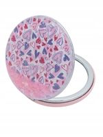 Lusterko kieszonkowe okrągłe podwójne brokat serduszka 7cm wielokolorowe