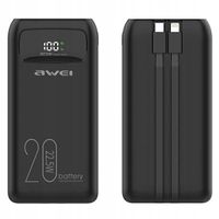 AWEI PowerBank P169K 20000mAh 22.5W czarny/black wyświetlacz + kable PD/Lig